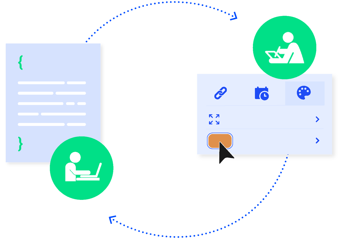 schematically made illustration of collaborative work of designers and data specialists 