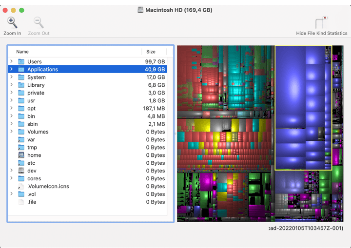 A screenshot of Disk Inventory X, showing the storage of files on my computer.