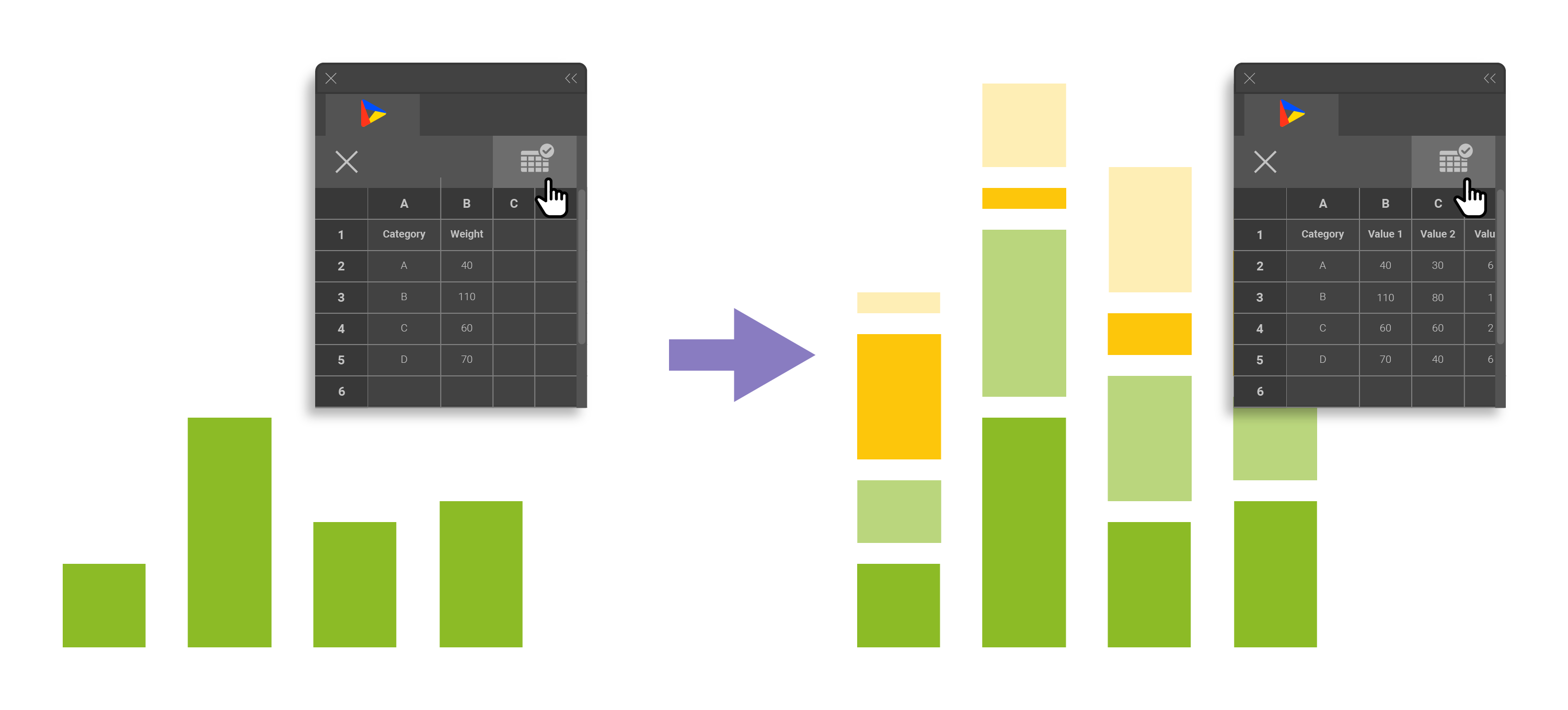 The simple visual shows a graph being updated with new data in the Datylon plugin