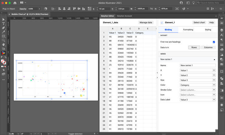 Binding | How to make a bubble chart in Adobe Illustrator with Datylon - tutorial