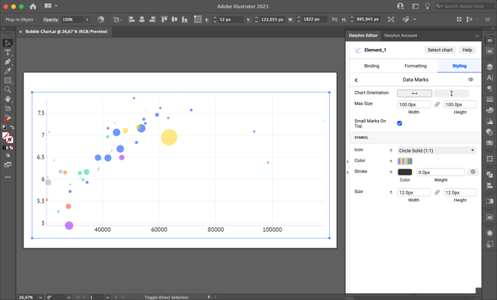 Binding the data | How to make a bubble chart in Adobe Illustrator with Datylon - tutorial