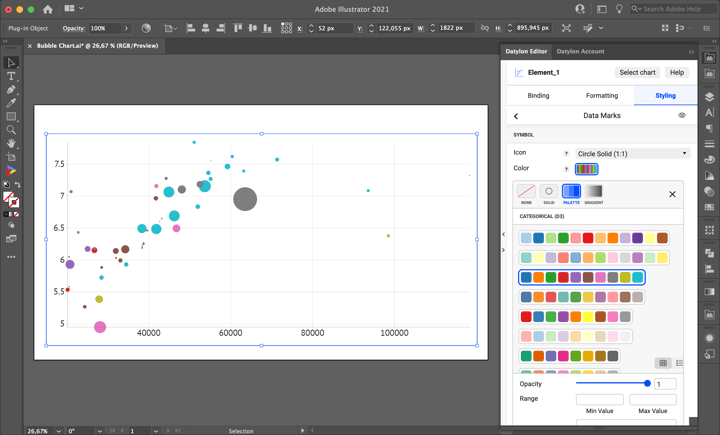 Styling data marks colors | How to make a bubble chart in Adobe Illustrator with Datylon - tutorial