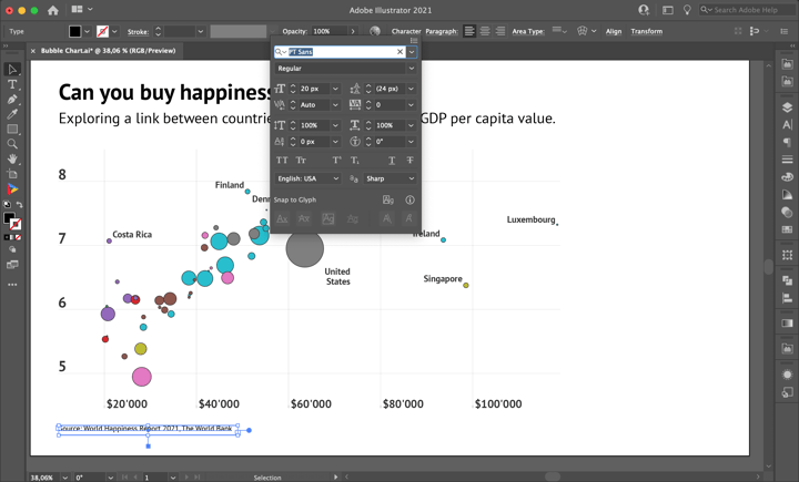 Adding title, subtitle and source | How to make a bubble chart in Adobe Illustrator with Datylon - tutorial