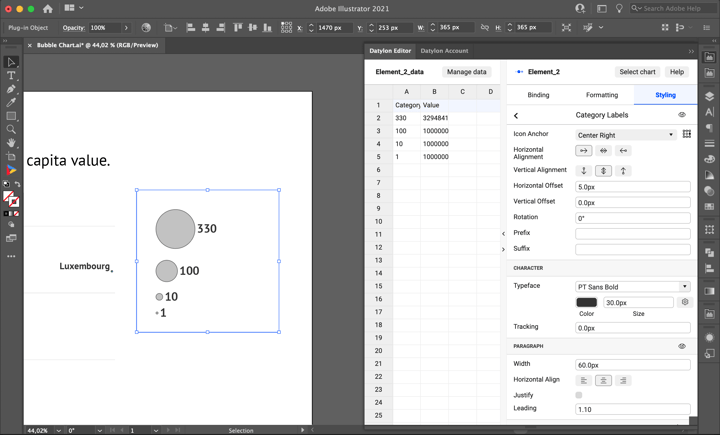 Legend size labels | How to make a bubble chart in Adobe Illustrator with Datylon - tutorial