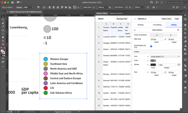 Adding legends for regions | How to make a bubble chart in Adobe Illustrator with Datylon - tutorial