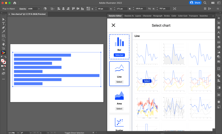 How to make a line chart / line graph in Adobe Illustrator with the Datylon chart maker plugin for Illustrator