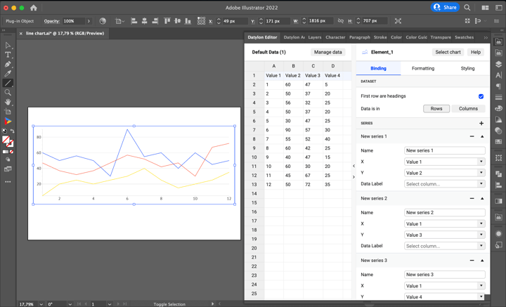 How to make a line chart / line graph in Adobe Illustrator with the Datylon chart maker plugin for Illustrator