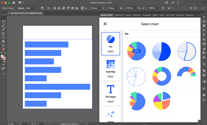 How to make a pie chart / pie graph in Adobe Illustrator with the Datylon chart maker plugin for Illustrator