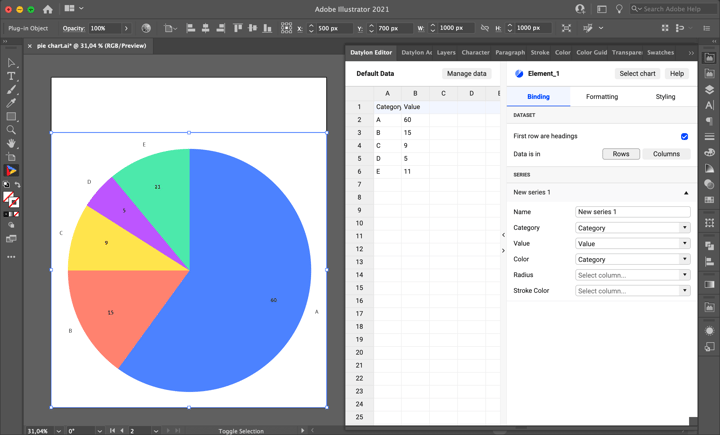How to make a pie chart / pie graph in Adobe Illustrator with the Datylon chart maker plugin for Illustrator