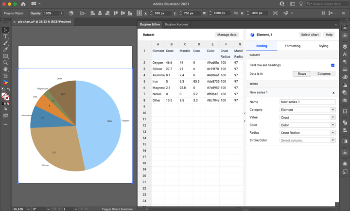 How to make a pie chart / pie graph in Adobe Illustrator with the Datylon chart maker plugin for Illustrator