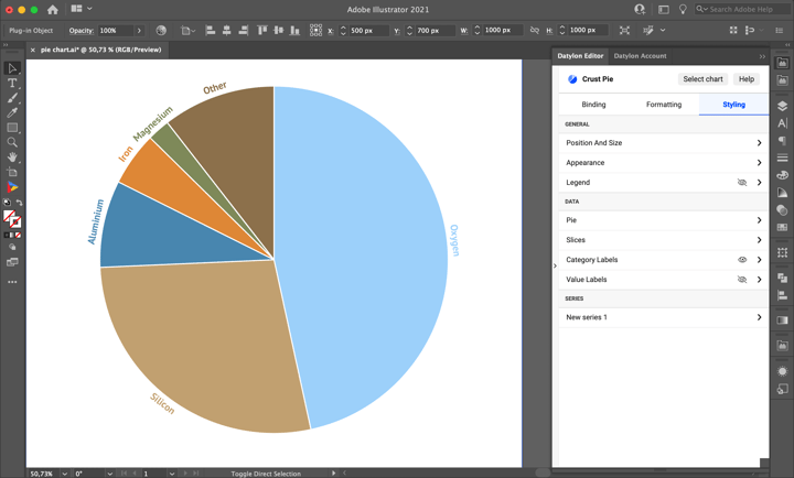 How to make a pie chart / pie graph in Adobe Illustrator with the Datylon chart maker plugin for Illustrator