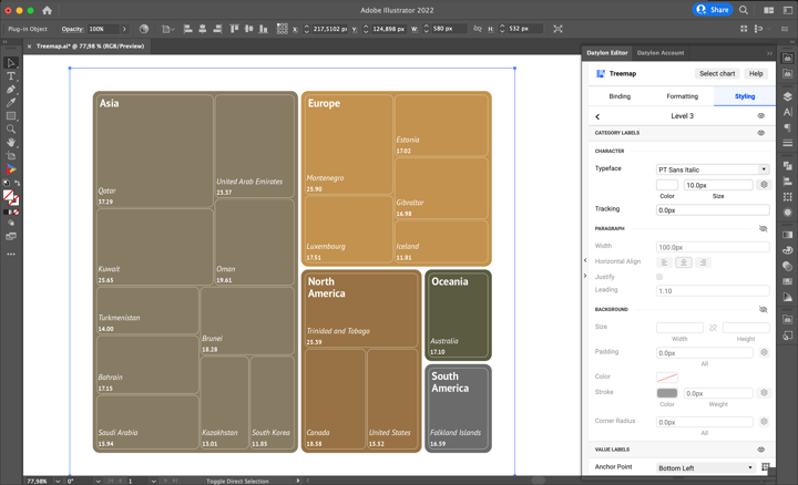 Learn how to create your own treemap chart in Adobe lllustrator with Datylon for Illustrator chart maker plug-in