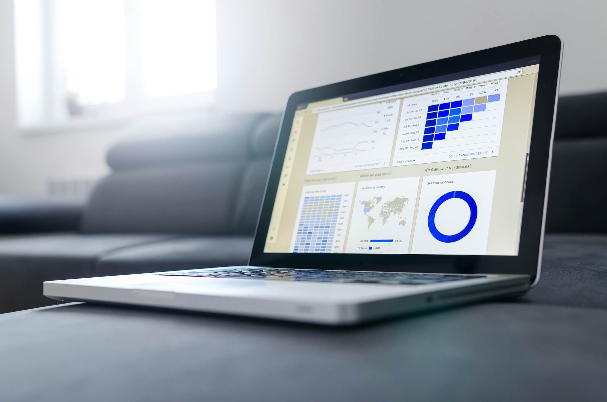 A picture showing a notebook with a dashboard on the screen