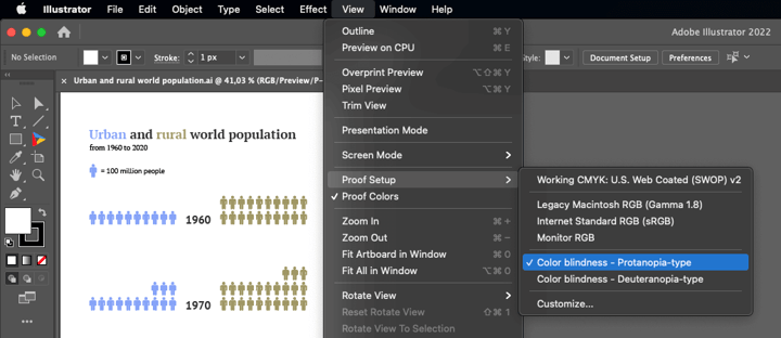 Helpful internal tool in Adobe Illustrator that can help you to check if your visuals are color blind friendly.