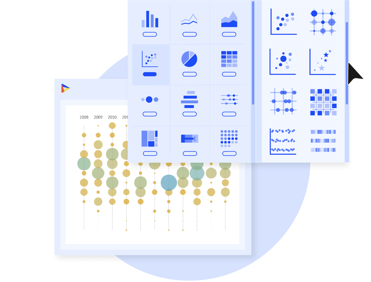 130+ chart templates - Choose from a growing collection of carefully crafted chart types to get you started faster. Edit and optimize them to the smallest detail and meet your design requirements.