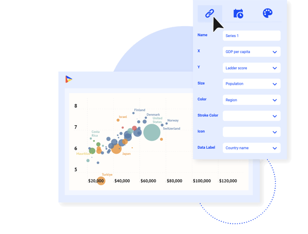 A picture showing possibilities of Datylon data-driven styling options