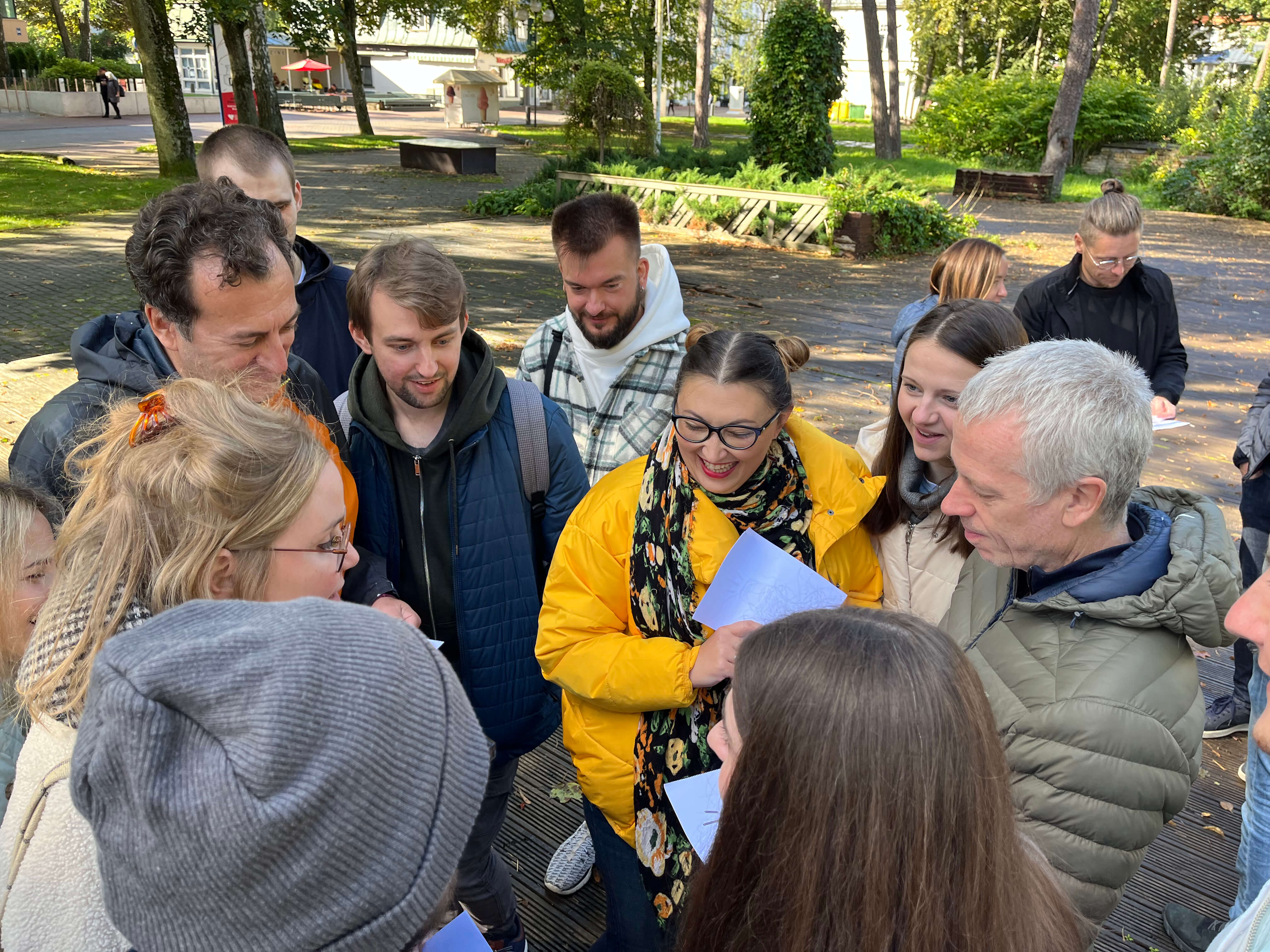 Team brainstorming outside Team brainstorming outside