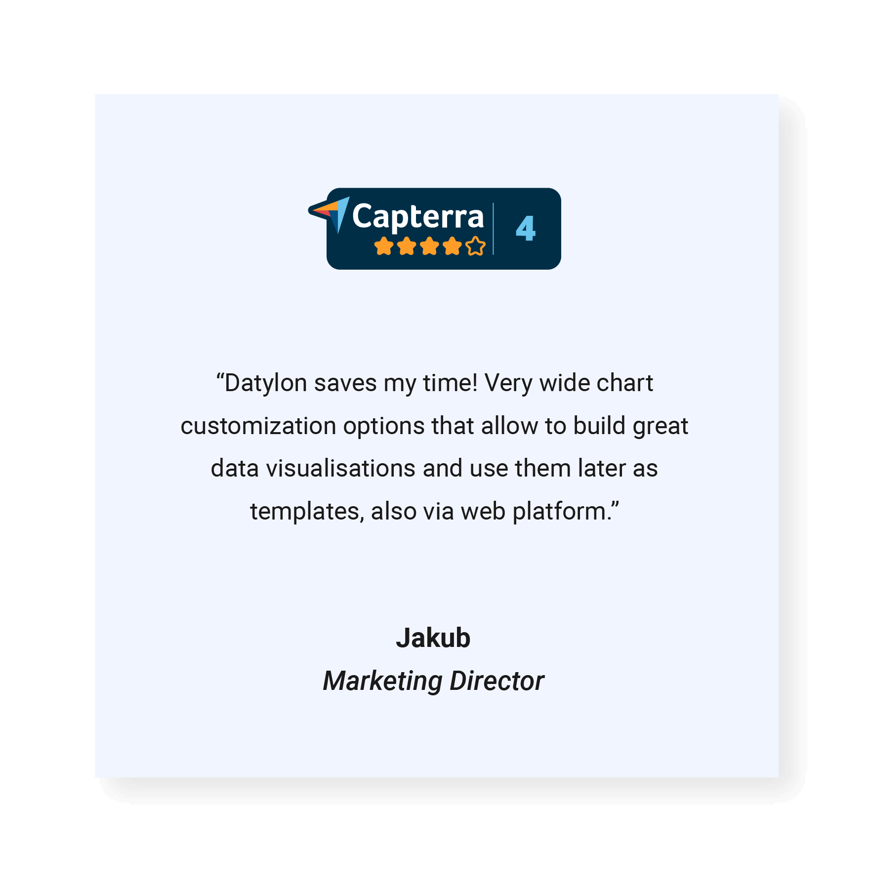 Capterra review with a 4-star rating. The review reads: 
