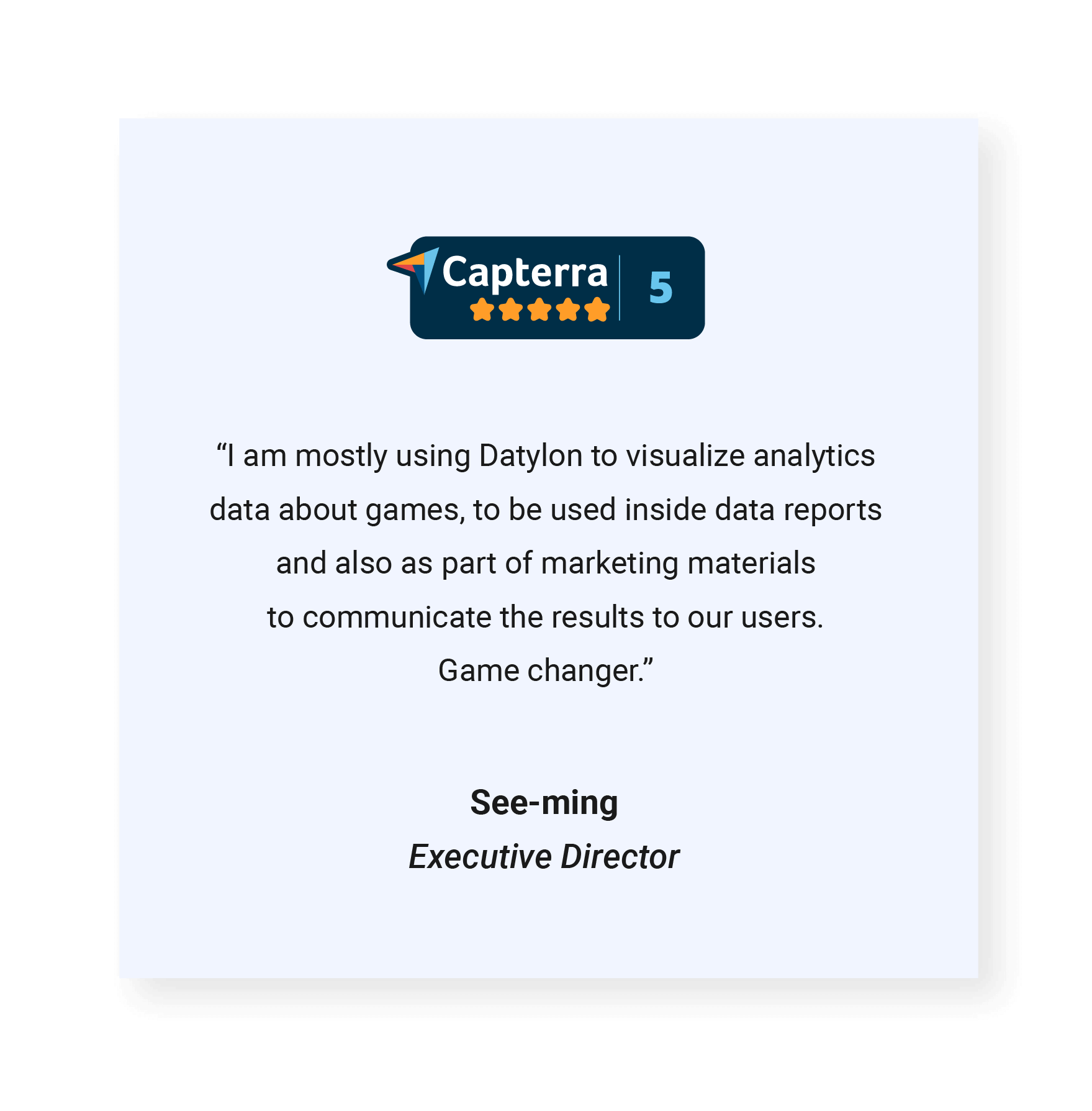 Capterra review with a 5-star rating. The review reads: 