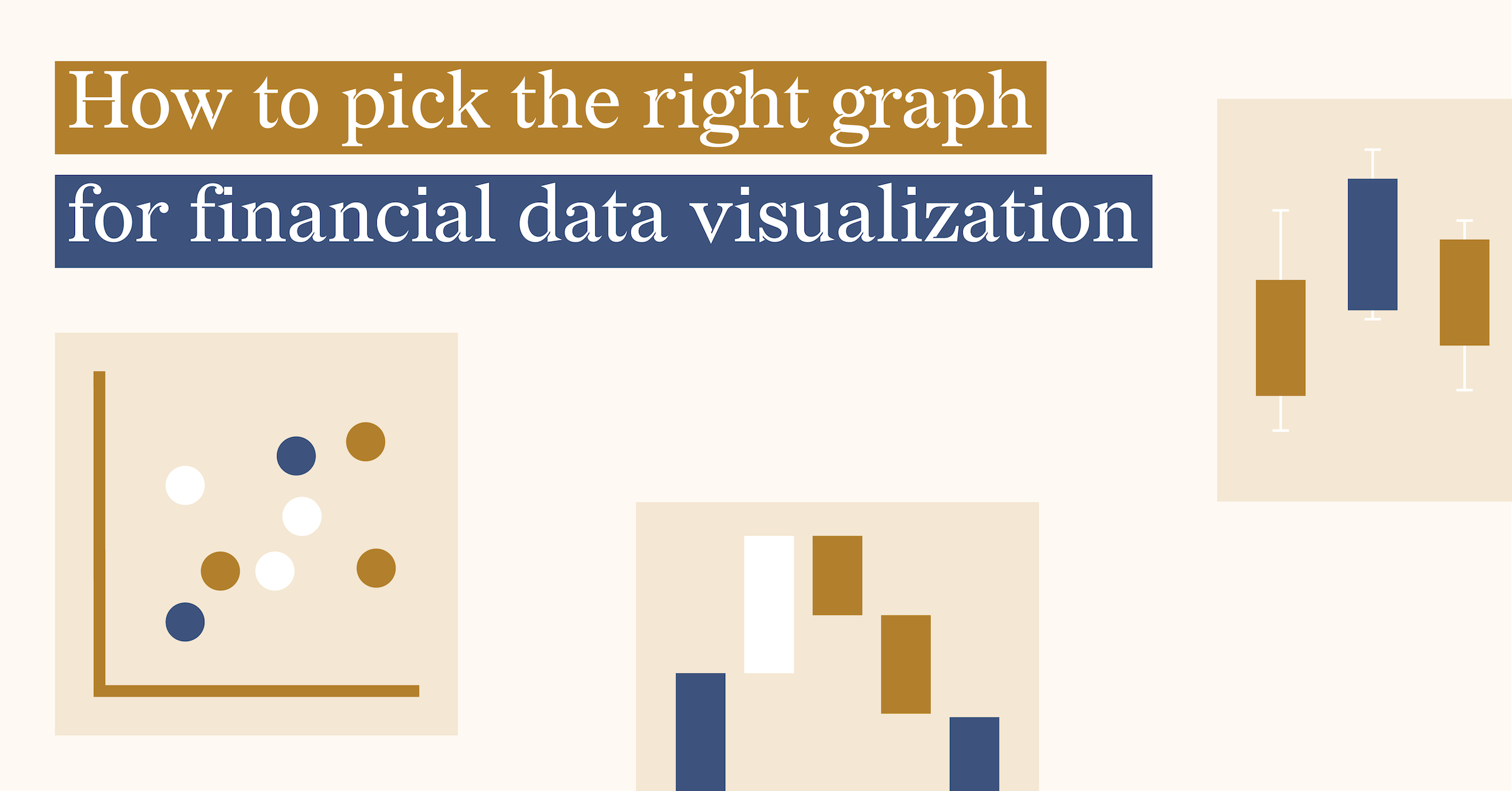 A feature image for an article how to pick the right graph for financial data visualization showing scatter graph, waterfall chart and boxplot