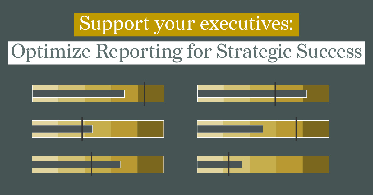 The image features a green, yellow and white color scheme. The image shows 6 minimalistic bullet charts divided in two columns with on top the title of the article.