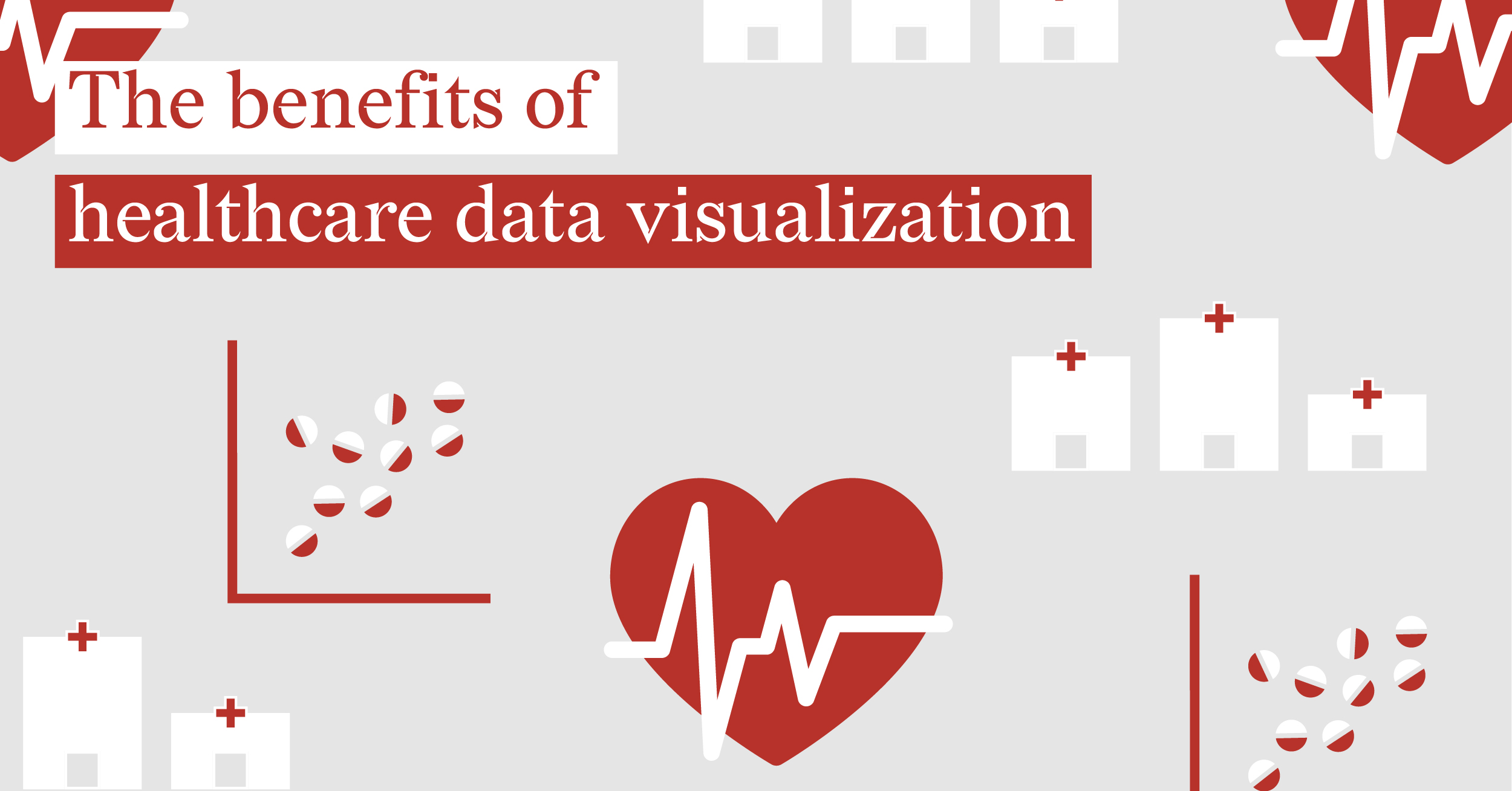 Visual in red, grey and white with charts in healthcare style. 