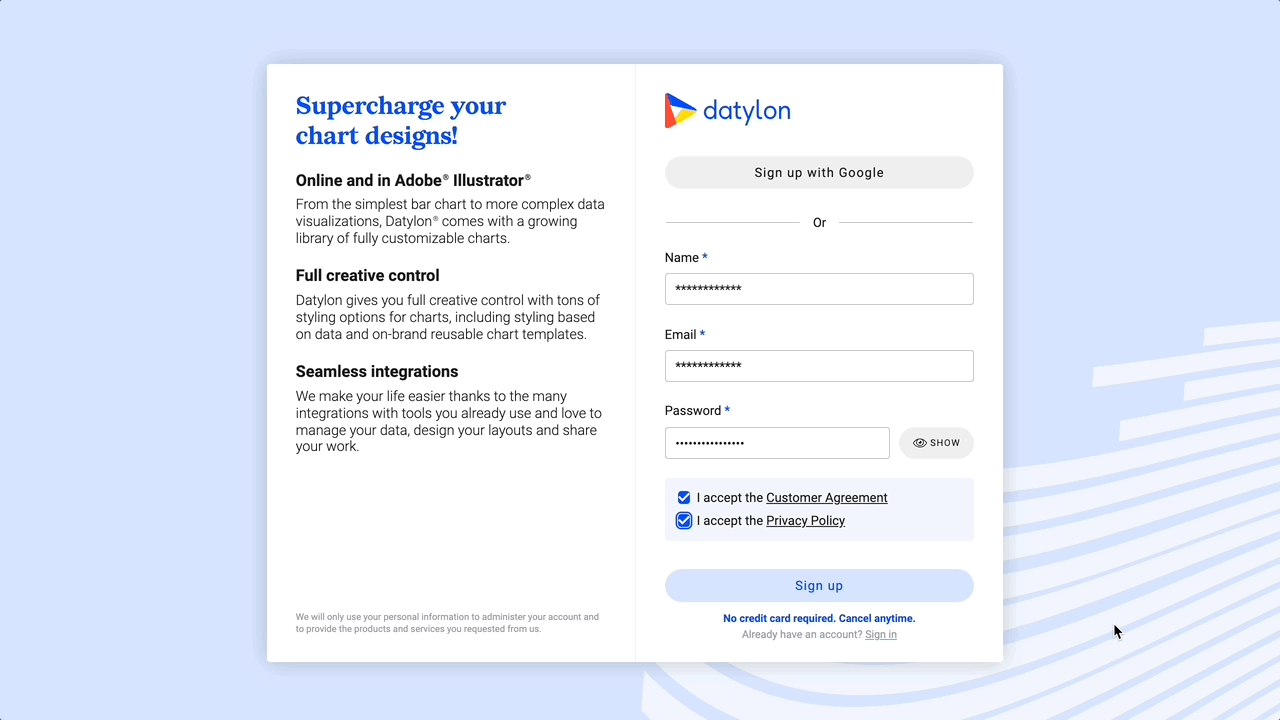 Signing in or creating an account step