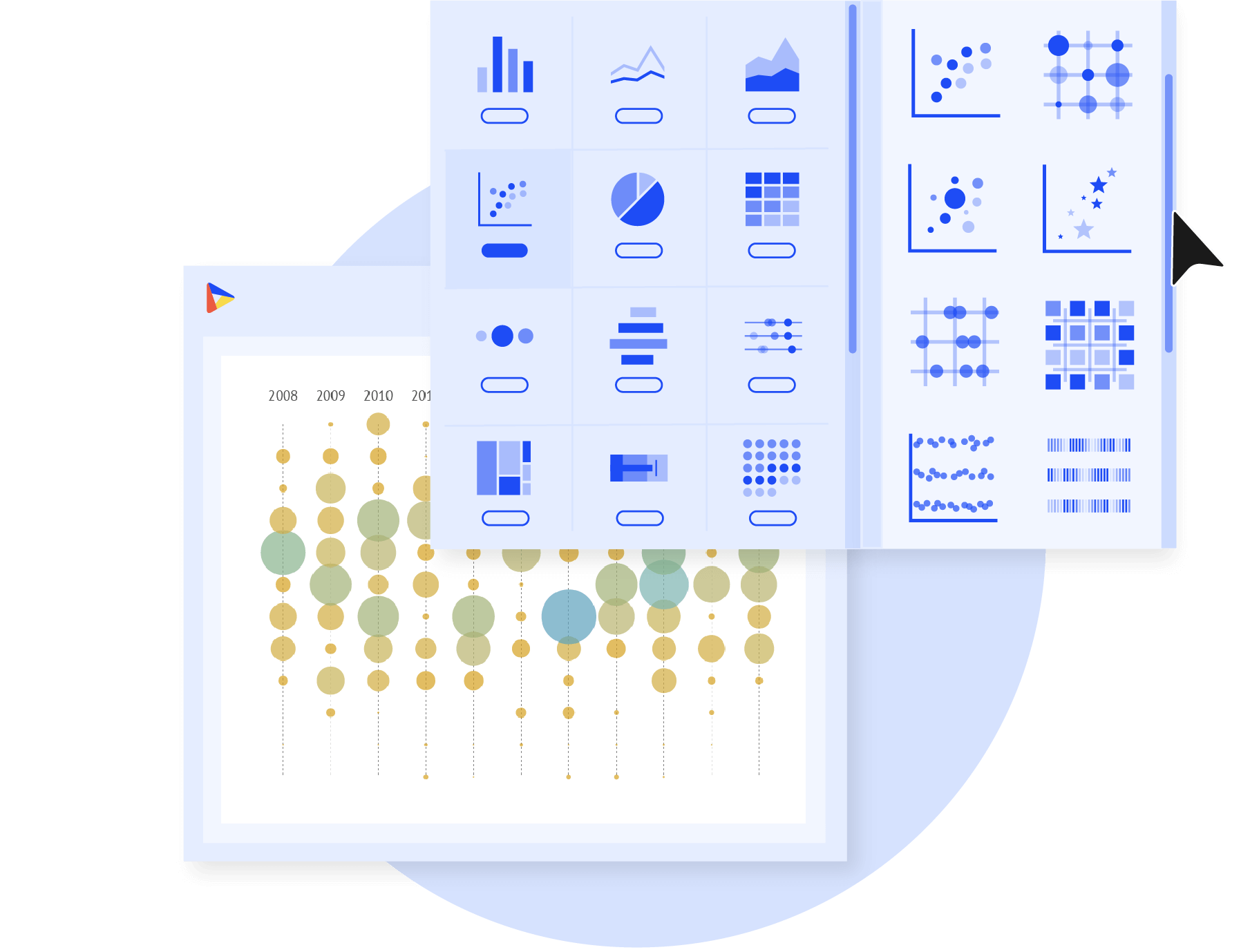 130+ chart templates - Choose from a growing collection of carefully crafted chart types to get you started faster. Edit and optimize them to the smallest detail and meet your design requirements.