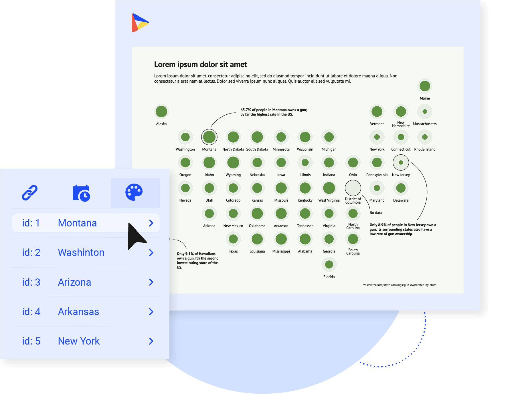 Design without limitations - Make an impact with data. Datylon gives you chart design tools with powerful styling properties equal to none. Every relevant property of a data point can be changed individually, allowing you to highlight the gems in your data and engage in data storytelling.